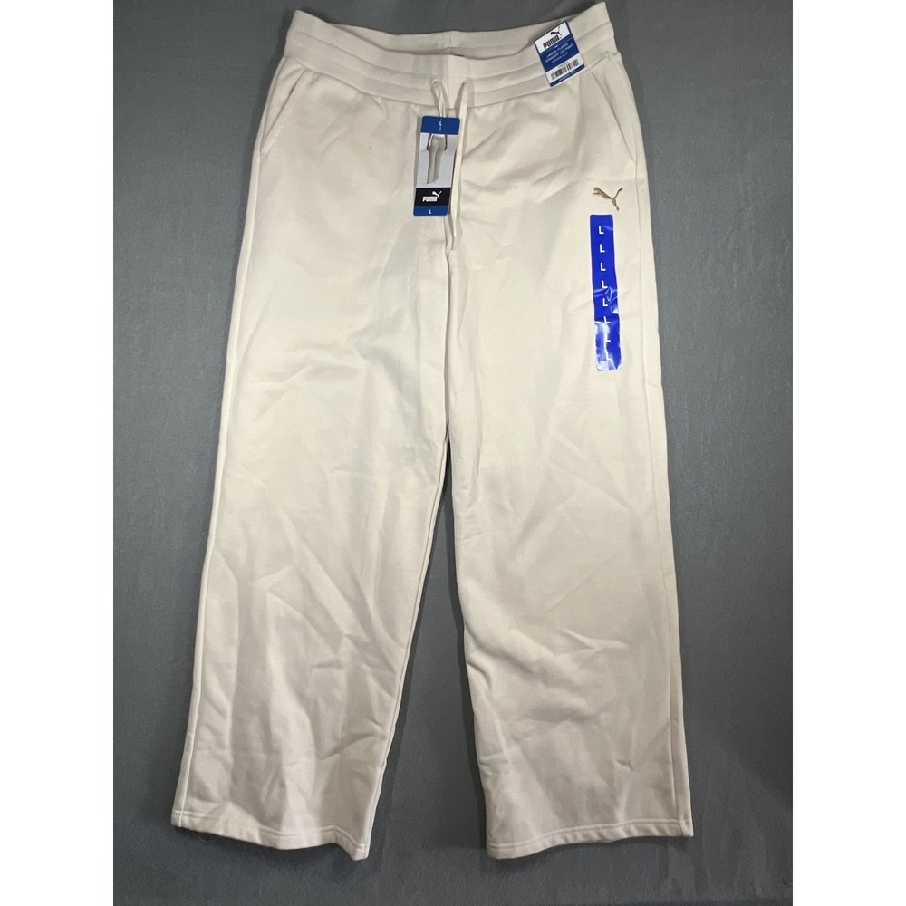 PUMA Women's Size L Fleece Straight Leg Activewear Pants Drawstring Tan New NWT